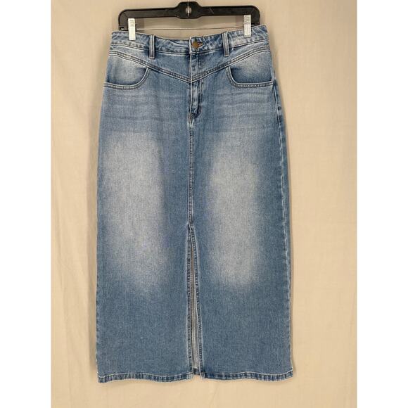 Fashion Nova Skirt Womens Large Denim Midi Slit High Rise Western Boho - Picture 1 of 7